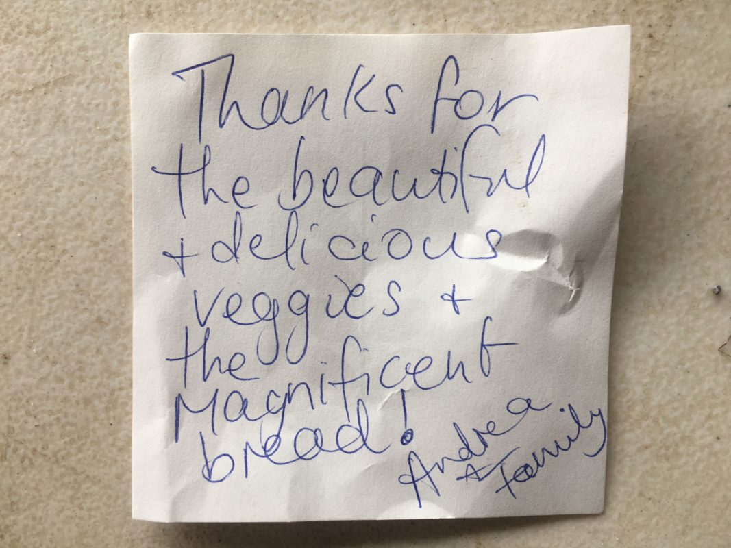 note from an organic vegetable box customer
